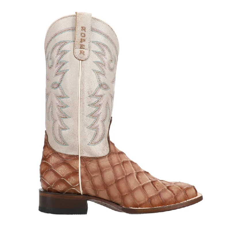 Luxury Sandals For Sale Pretty Real Faux Pirarucu Print Square Toe Cowboy Boots