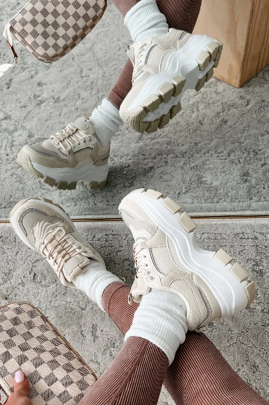 Comfortable Formal Footwear Ready To Bounce Chunky Platform Sneakers (Beige)