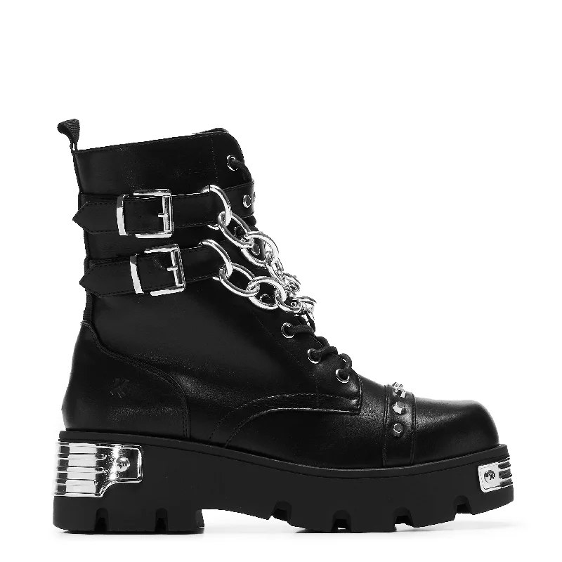 Waterproof Hiking Boots Shackled Shadows Heavy Duty Chain Biker Boots - Black