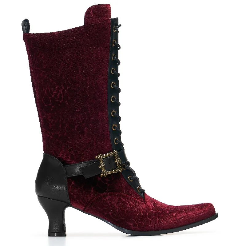 Stylish High Heels Timeless Truths Ornate Victorian Boots - Burgundy