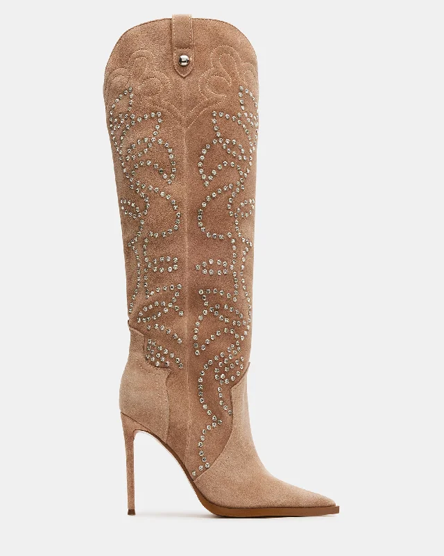 Comfortable Dress Flats TYRANT TAUPE SUEDE RHINESTONES