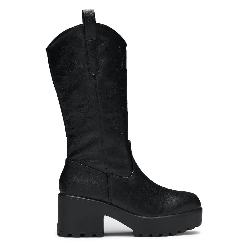Comfortable Slippers For Home Wintu Long Chunky Western Boots - Vintage Black