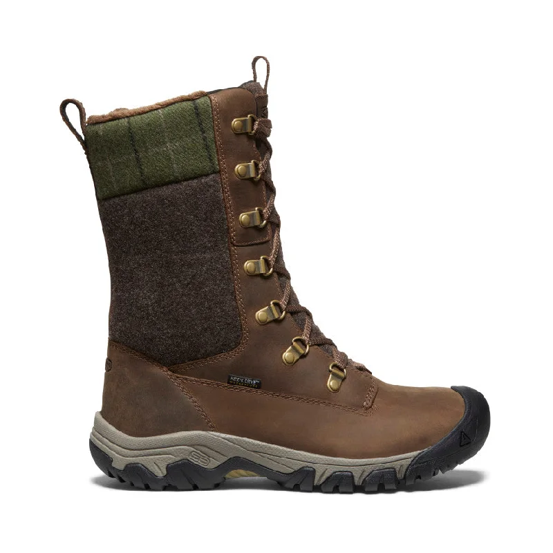 Fashionable Summer Shoes Women's Greta Tall Waterproof Boot  |  Dark Earth/Green Plaid